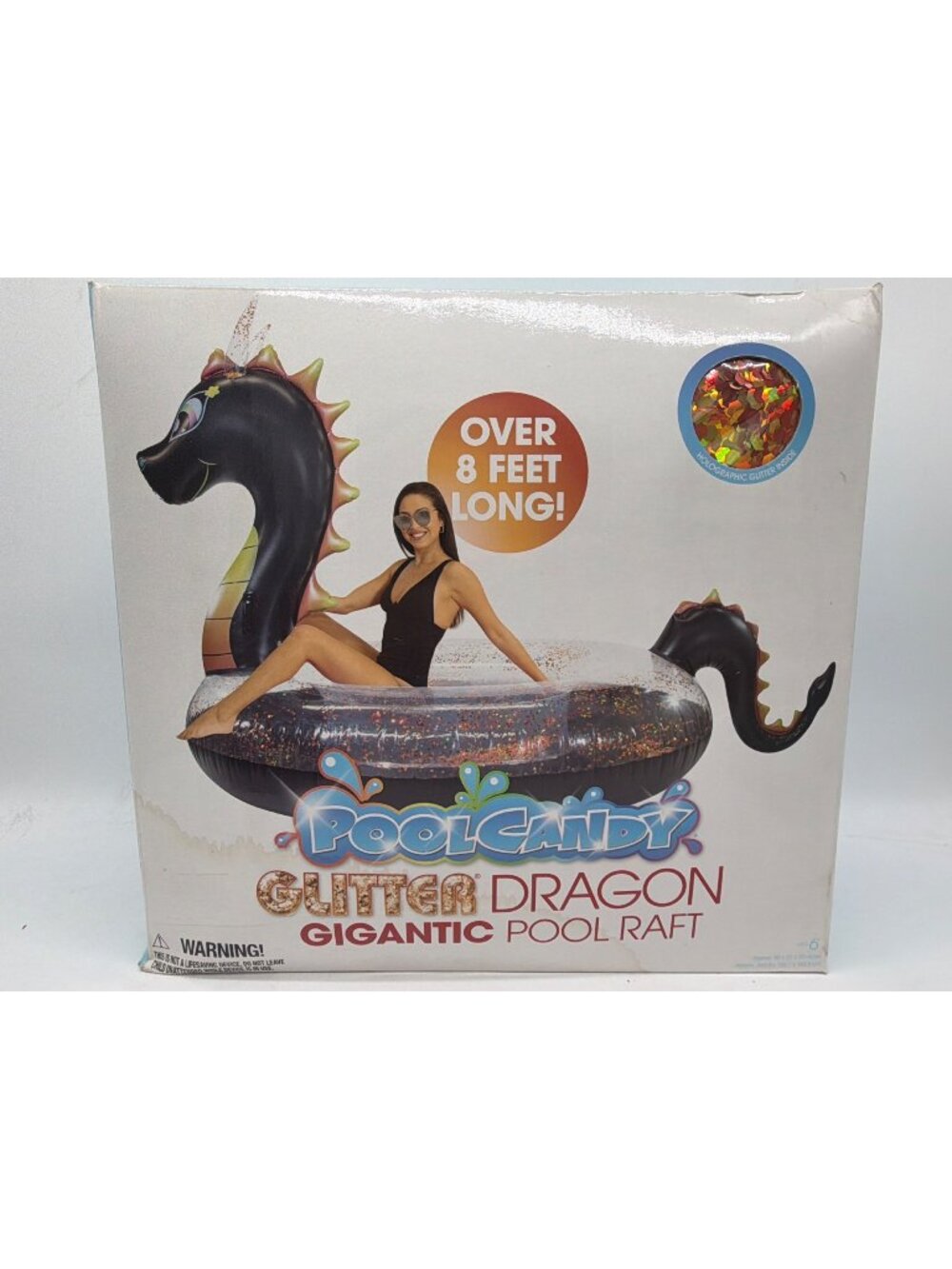 PoolCandy Glitter Gigantic Black Dragon Pool Raft With Holographic Finish Over 8